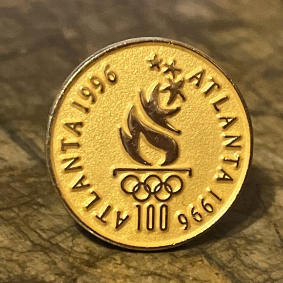 1996 Atlanta Olympic Pin ~ Games Torch Logo ~ gold tone - Picture 3 of 4